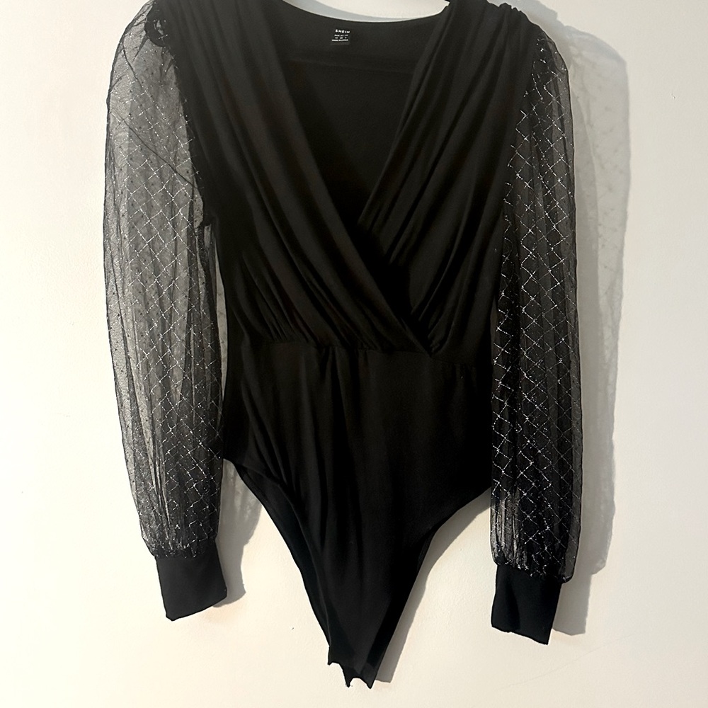 NEW black sheer deep v line beautiful blouse